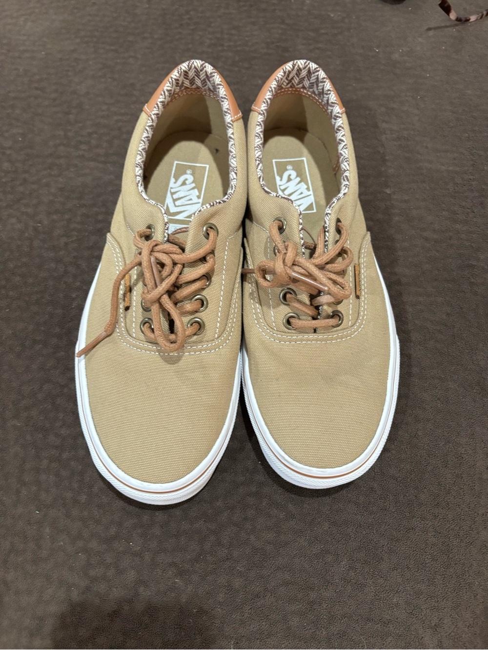 Vans Low-Top Tan Canvas Sneakers with White Soles